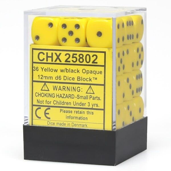 Chessex: 12mm Opaque D6 Dice Set (36) - Yellow with Black Pips