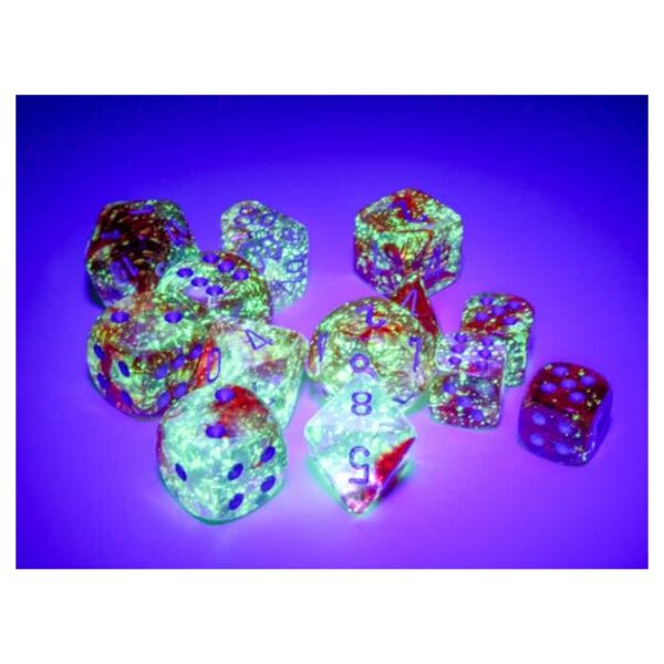 Chessex: 16mm Translucent Poly Dice Set (7) - Luminary, Red with Silver Numbers - Image 2