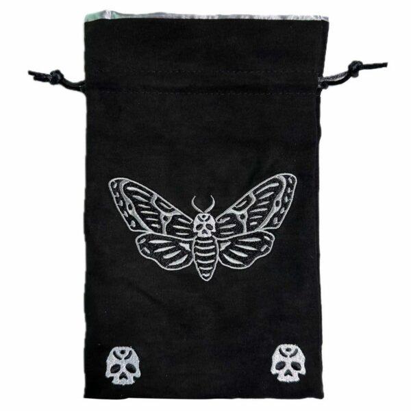 Black Oak: Dice Bag (5.5" x 8.5") -  Death's Head Moth, Black with Silver Lining