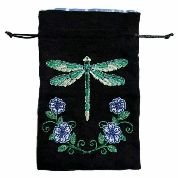 Black Oak: Dice Bag (5.5" x 8.5") -  Dragonfly, Black with Light Blue Lining